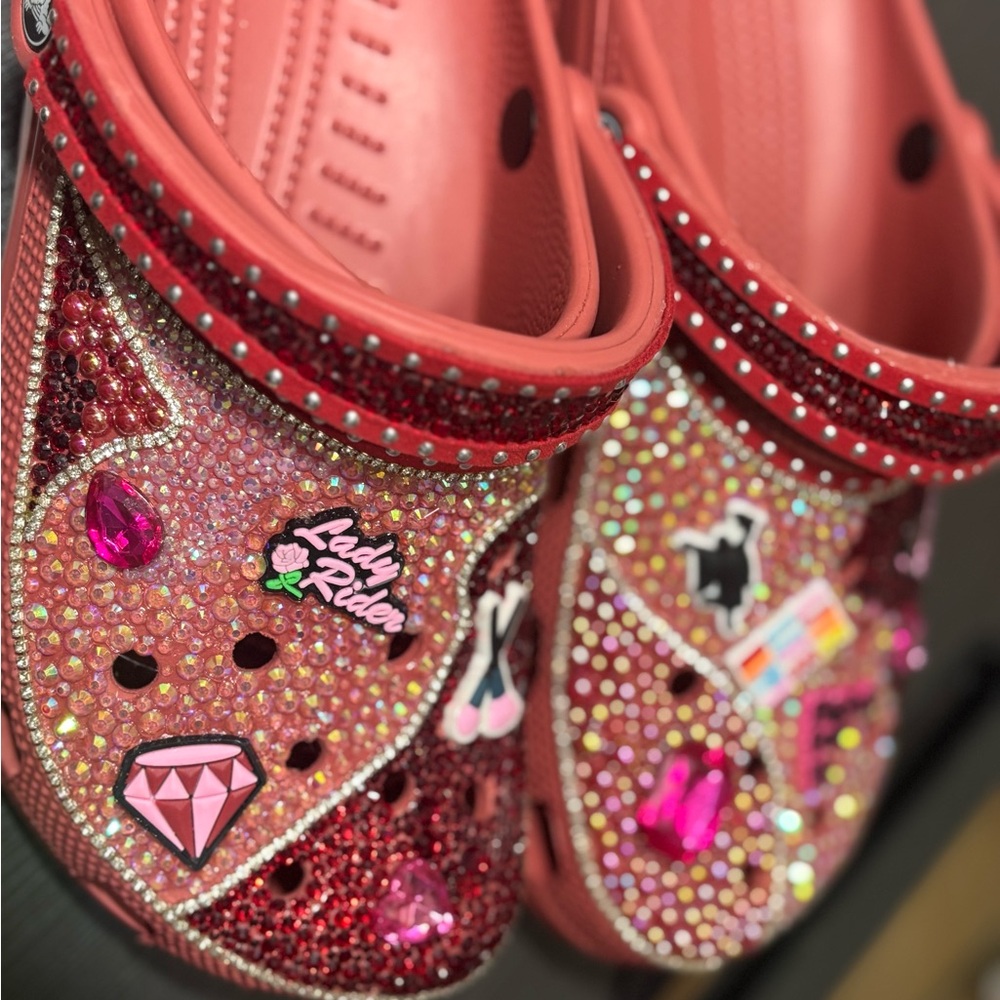 CROCS Red Embellished Mules